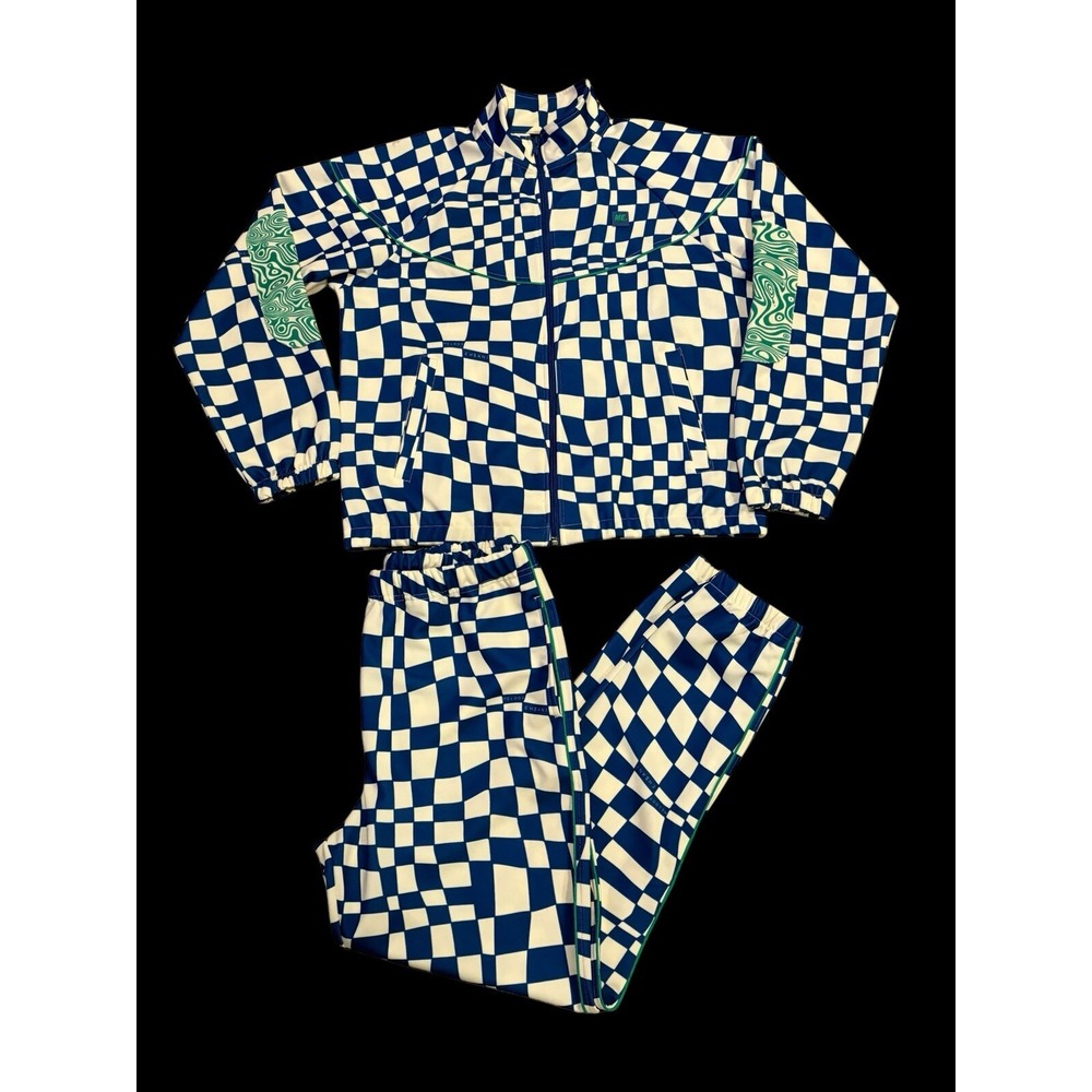Melody Ehsani Checkered Track Suit Jacket‎ And Joggers Set Blue White Green Sz S